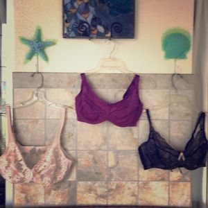 Three Size 38DD unpadded underwire Bras.